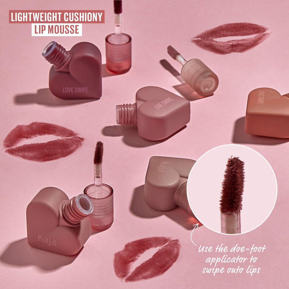 Kaja Lip Mousse Love Swipe 05 heart-shaped packaging adds portable charm for touch-ups