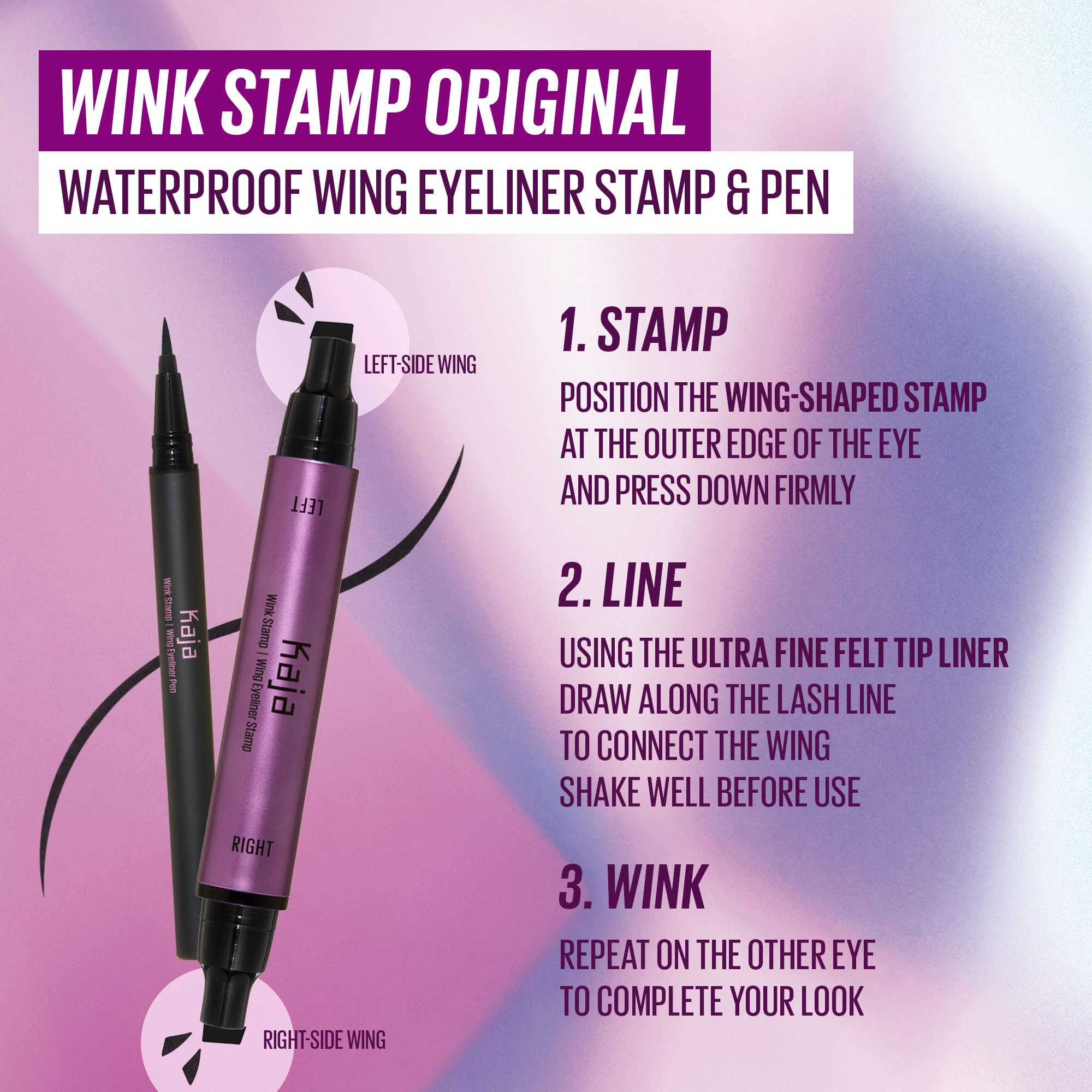 KAJA liquid liner pen tip delivers bold pigment with smooth application.