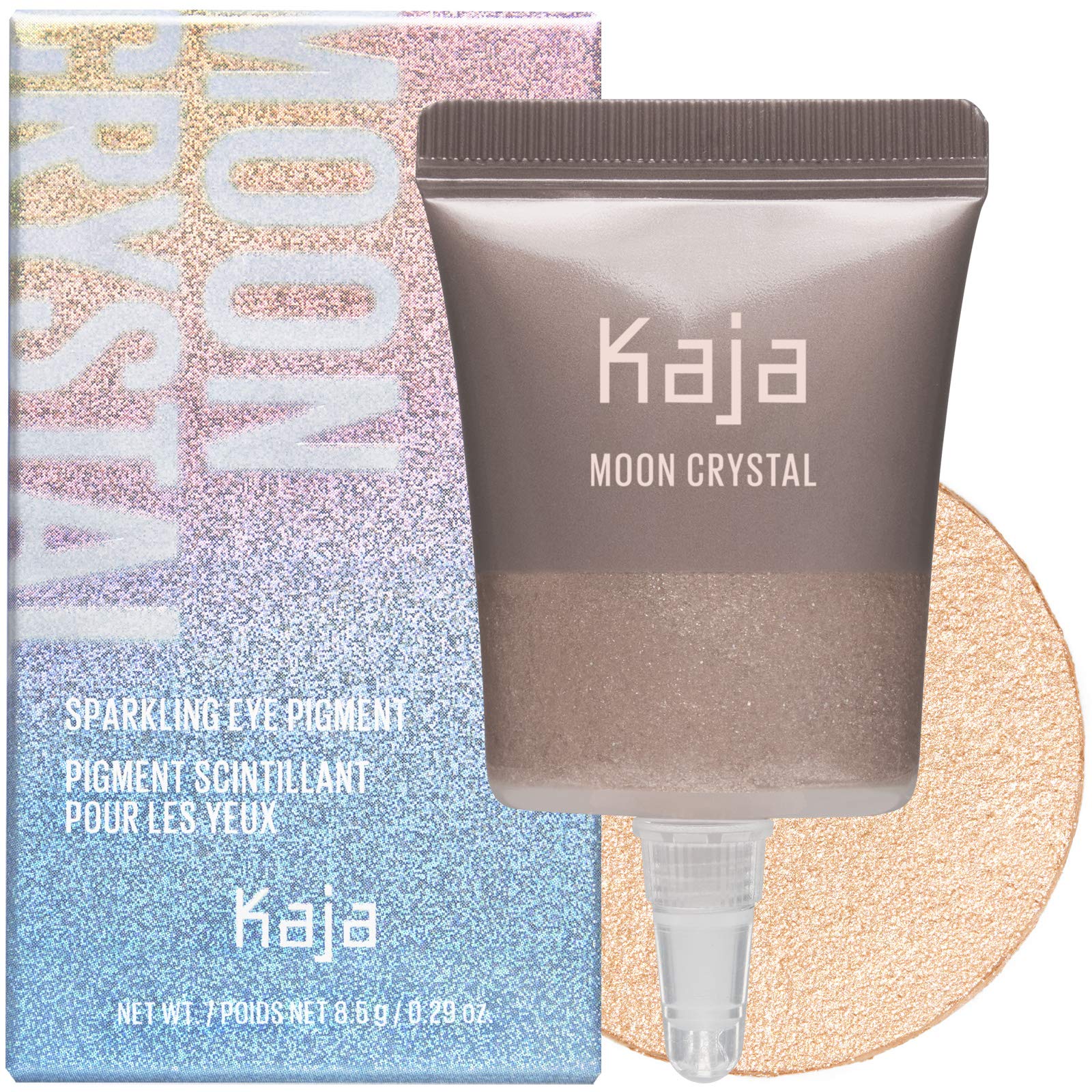 Kaja Moon Crystal eyeshadow jar with a sparkling champagne glow for radiant lids.