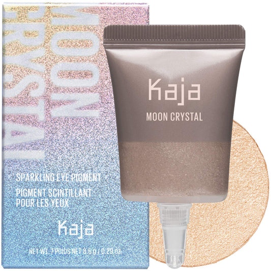 Kaja Moon Crystal eyeshadow jar with a sparkling champagne glow for radiant lids.