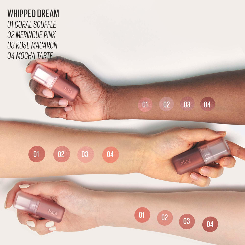 Kaja packaging and swatch display emphasizes two-in-one color versatility
