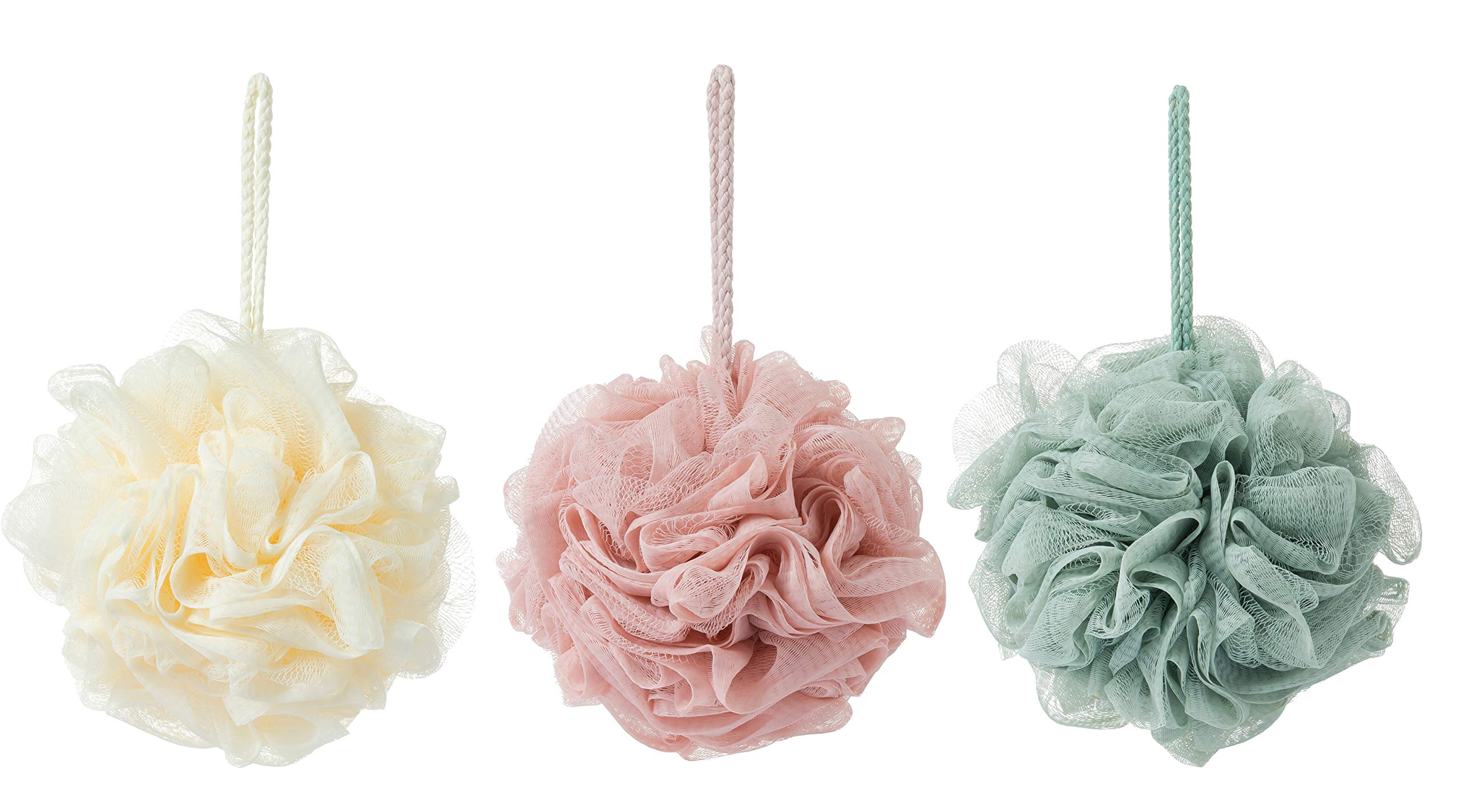 KAKOOI 3-piece bath sponges pack for daily exfoliation and smooth skin.