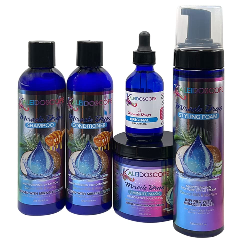 Kaleidoscope Miracle Drops Coconut Milk Shampoo bottle for gentle cleansing and scalp refreshment.