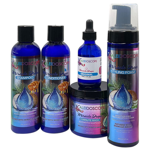 Kaleidoscope Miracle Drops Coconut Milk Shampoo bottle for gentle cleansing and scalp refreshment.