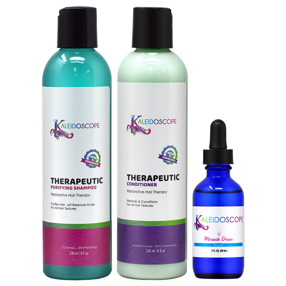 Kaleidoscope Miracle Drops bundle with detox shampoo and nourishing conditioner for a refreshed scalp.