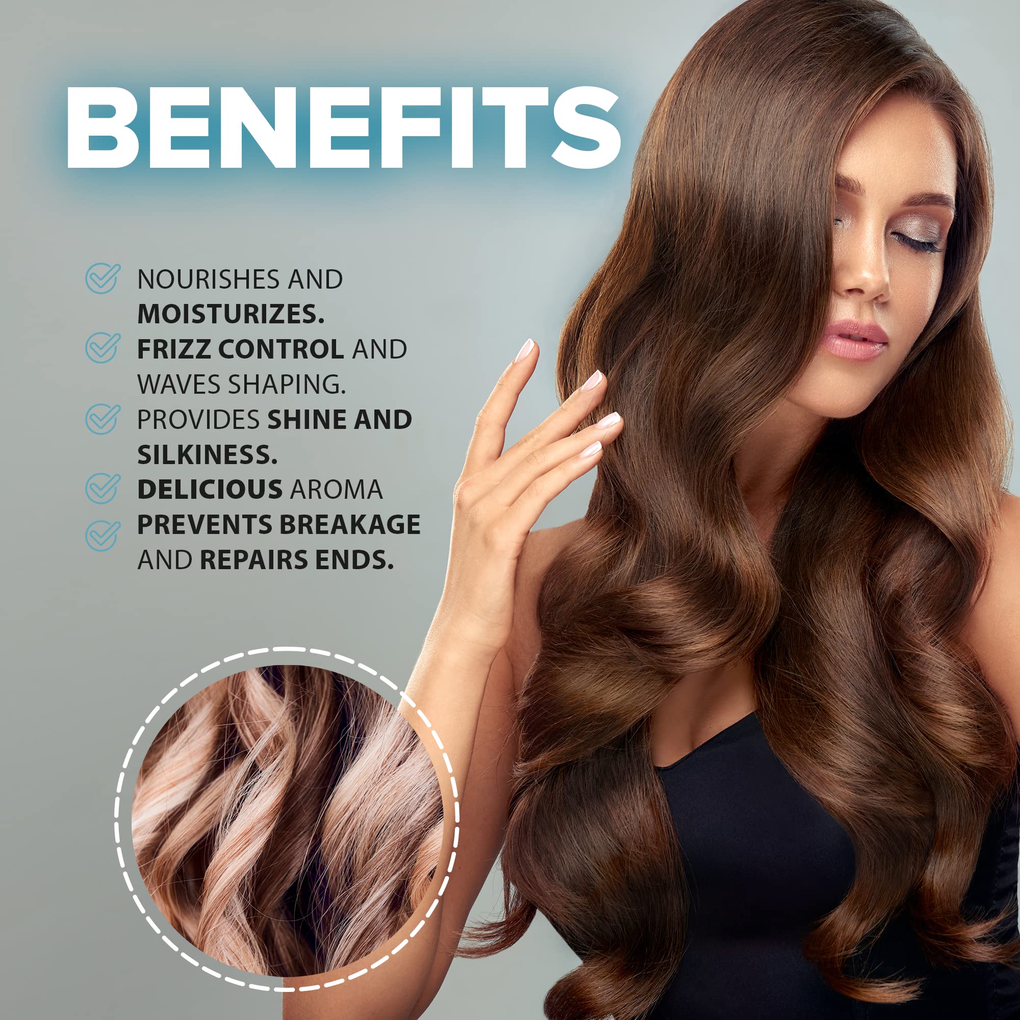 Close-up of keratin, collagen, and wheat germ ingredients in Kalive Hair Mask.