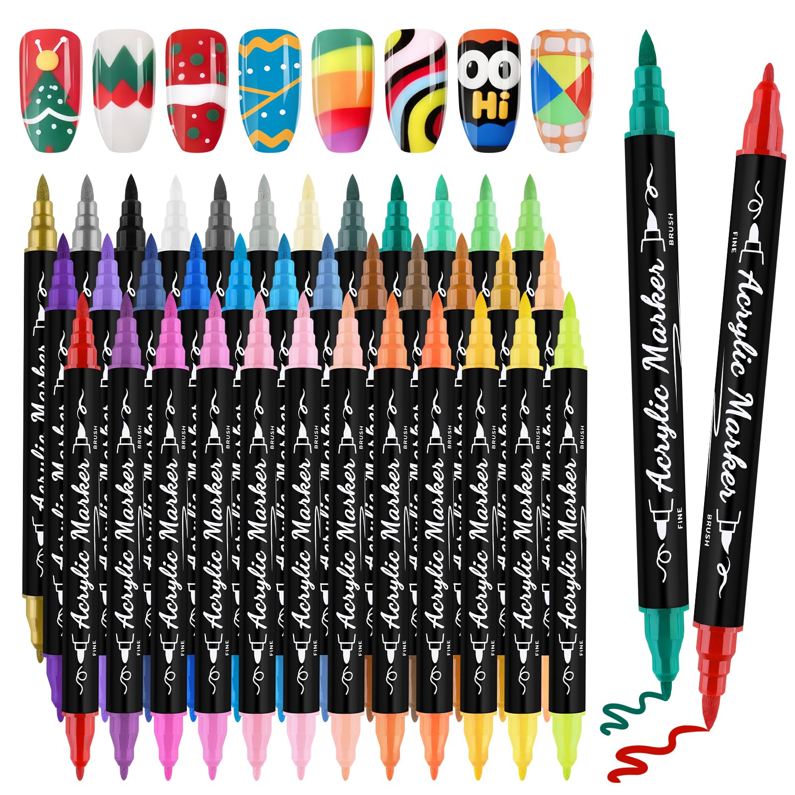 Kalolary 36 color nail art pens set with dual tips for precise lines and fills.
