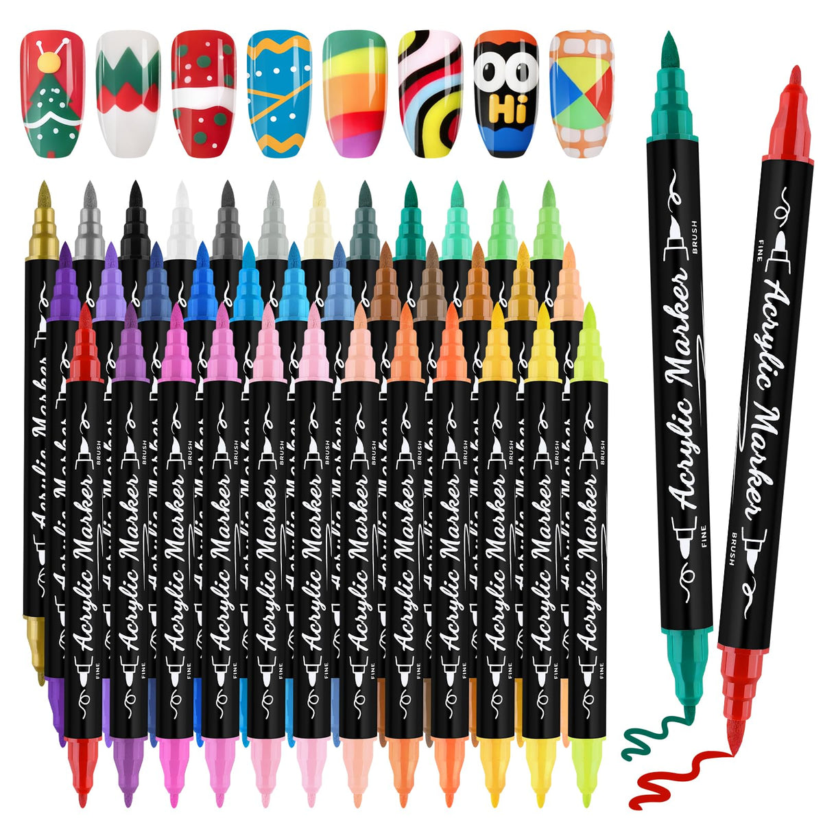 Kalolary 36 color nail art pens set with dual tips for precise lines and fills.