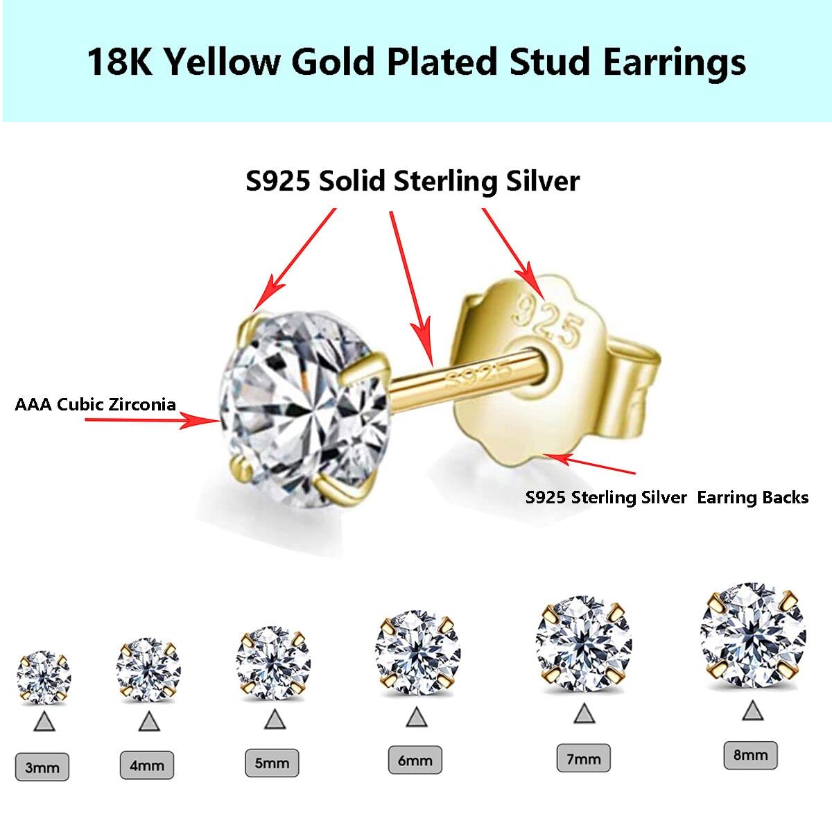 Kamija S925 sterling silver stud earrings with 18K gold plating for comfortable wear.