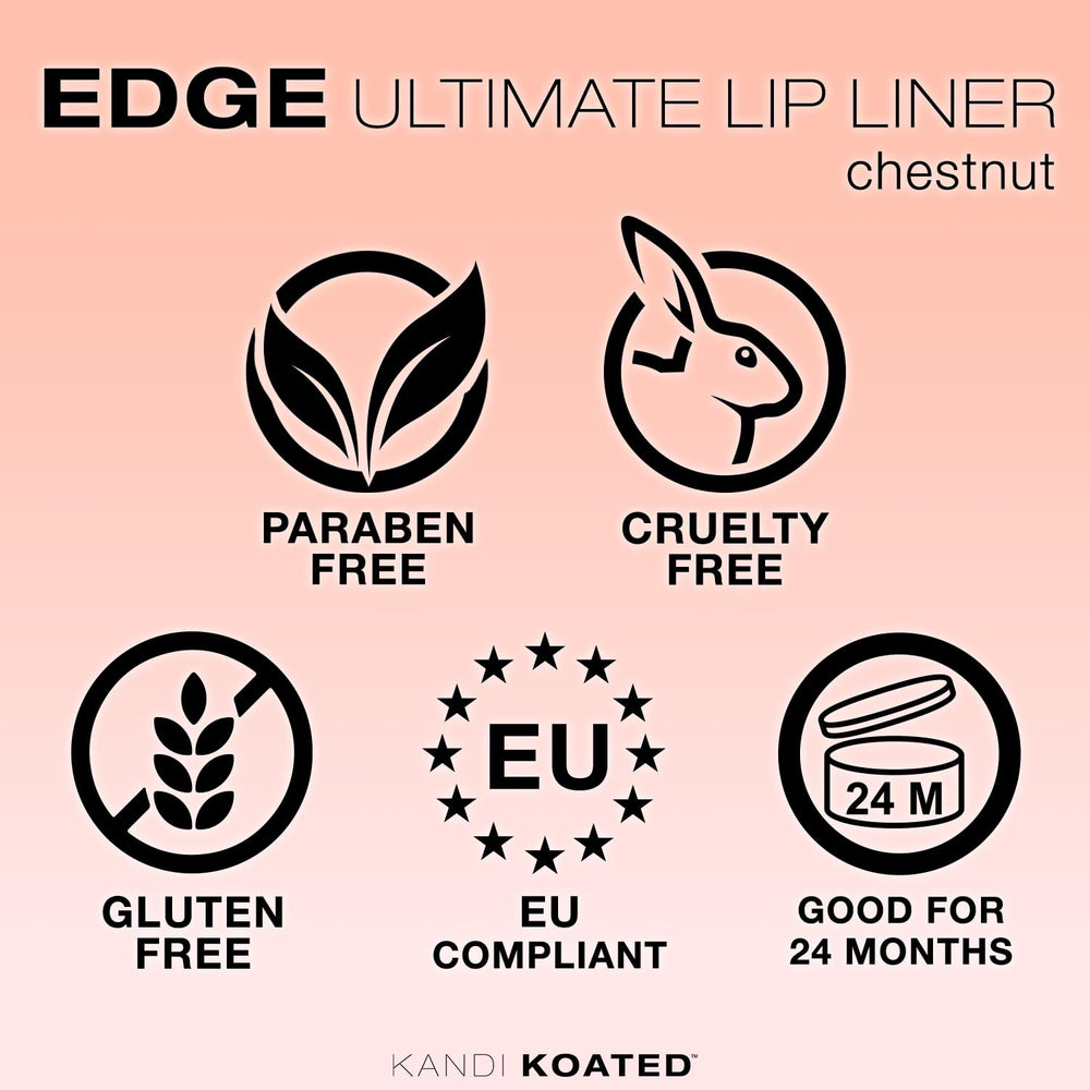 Kandi Koated Edge Lip Liner Chestnut closeup reveals creamy texture for defined lips