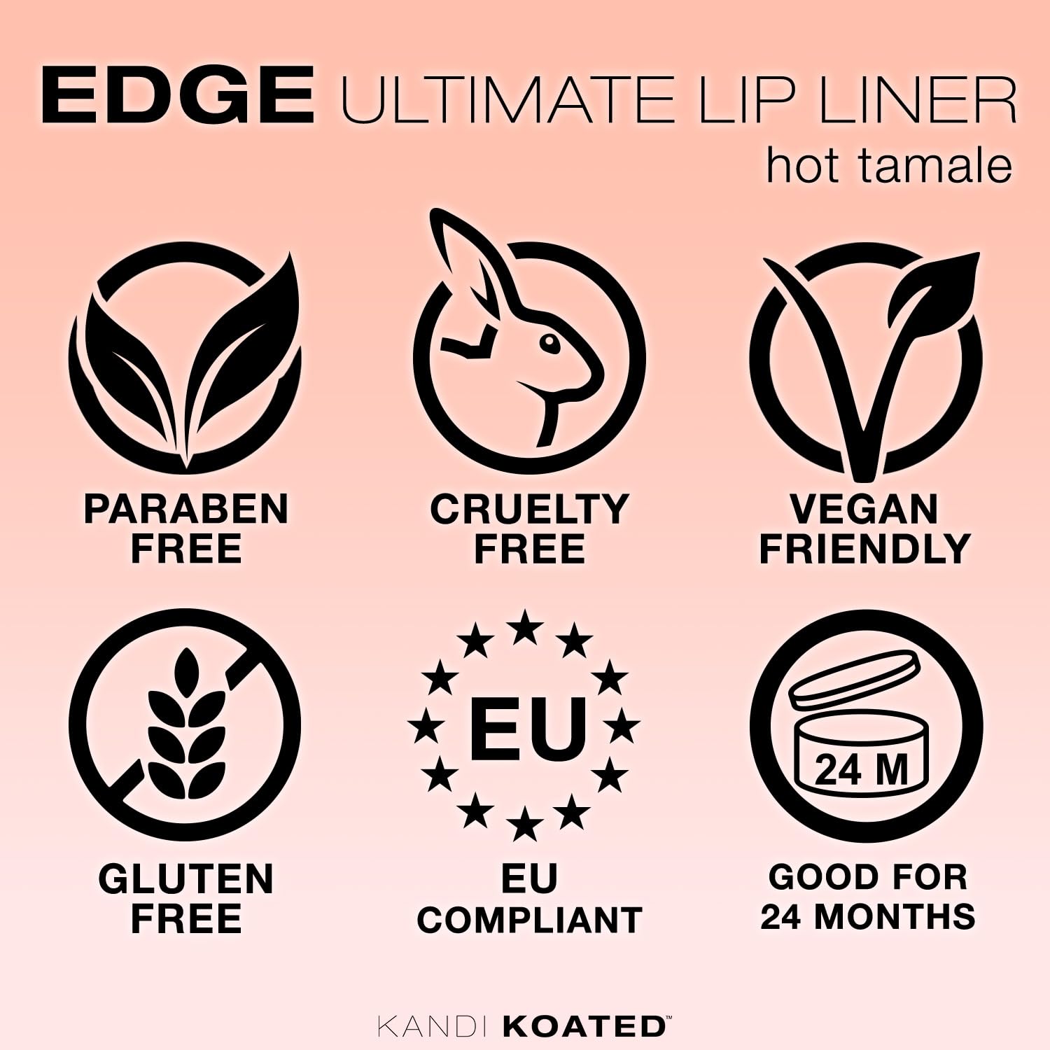 Kandi Koated Edge Lip Liner shows vibrant shade options for daily looks.