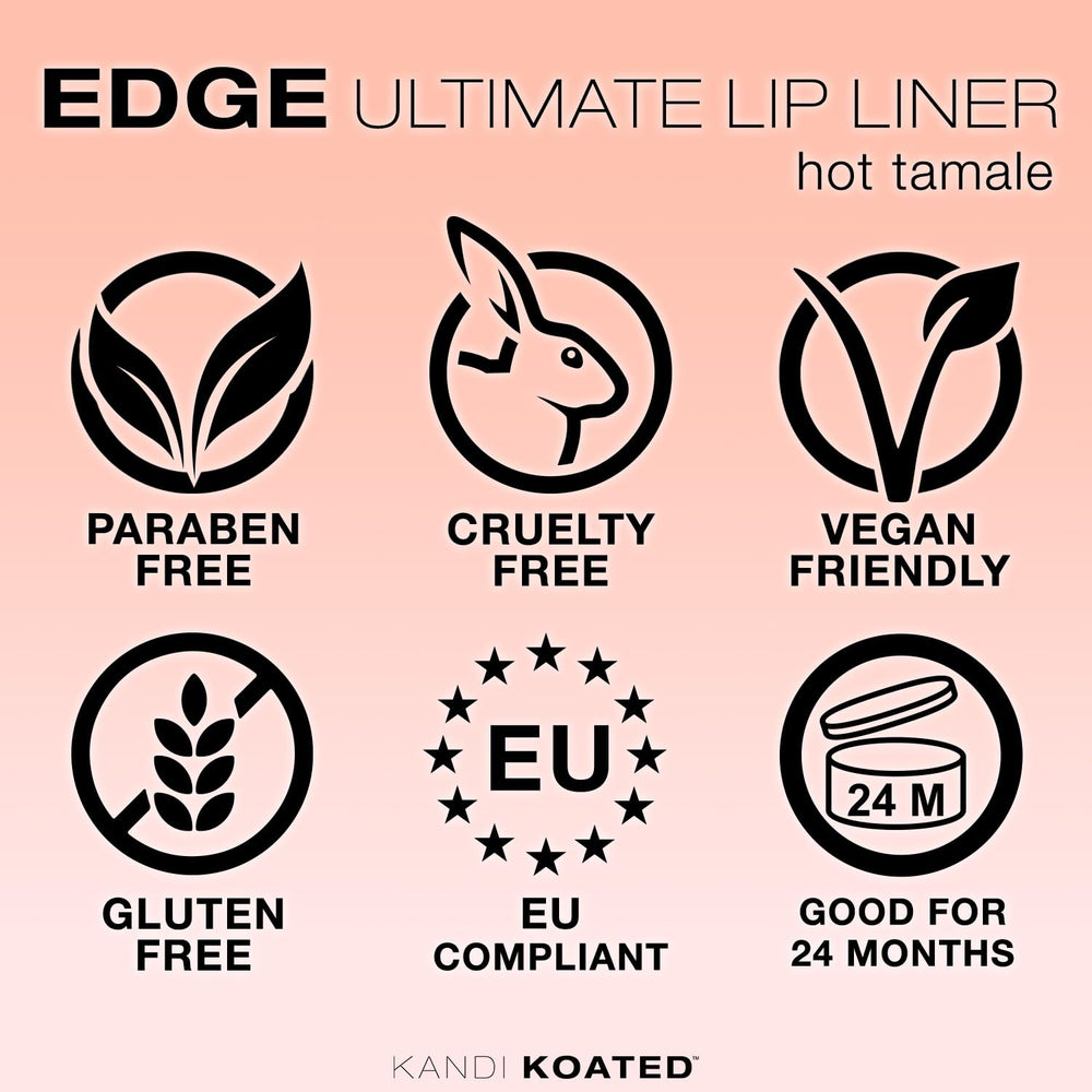 Kandi Koated Edge Lip Liner shows vibrant shade options for daily looks.