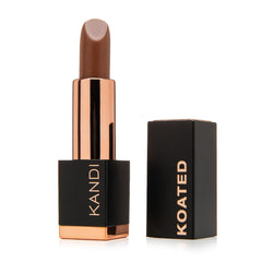 Kandi Koated Rich Cocoa lipstick tube close-up showing vibrant matte color