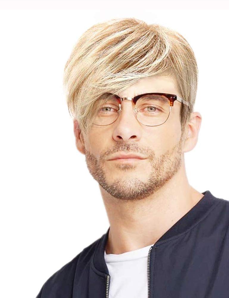 Kaneles men's blonde wig front view showing natural look for daily wear.