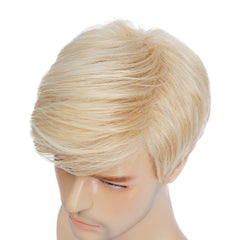 Kaneles men's blonde wig natural drape for an authentic appearance.