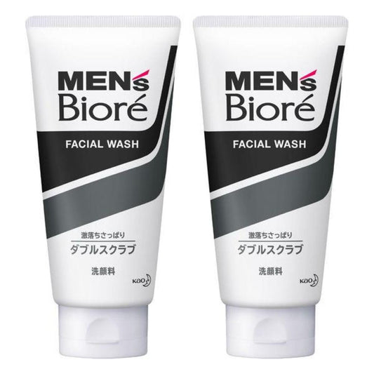 Kao Biore Mens Double Scrub Wash two-pack front view for convenient daily cleansing.
