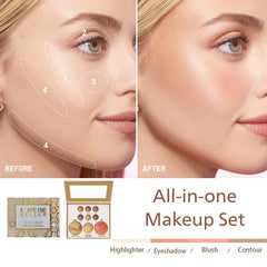 K'APEINE All in One Baked Palette face application shows blush bronzer highlighter harmony
