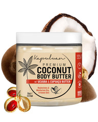 Kapuluan Coconut Body Butter jar closeup for rich hydration and silky skin.