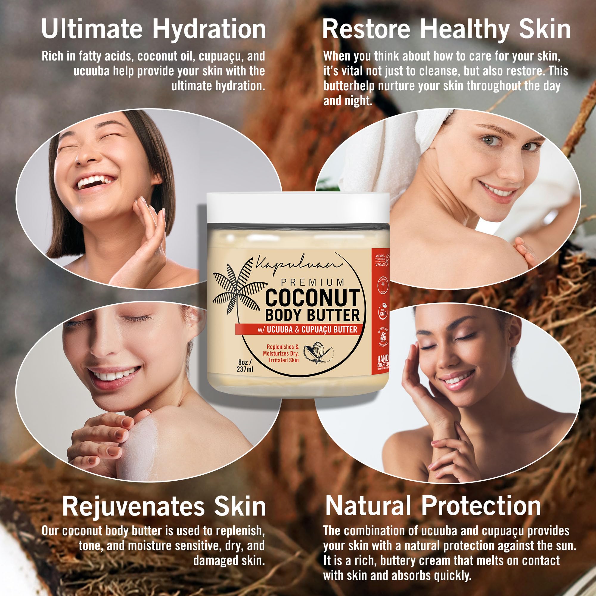 Kapuluan Coconut Body Butter texture swirl highlights creamy moisture.