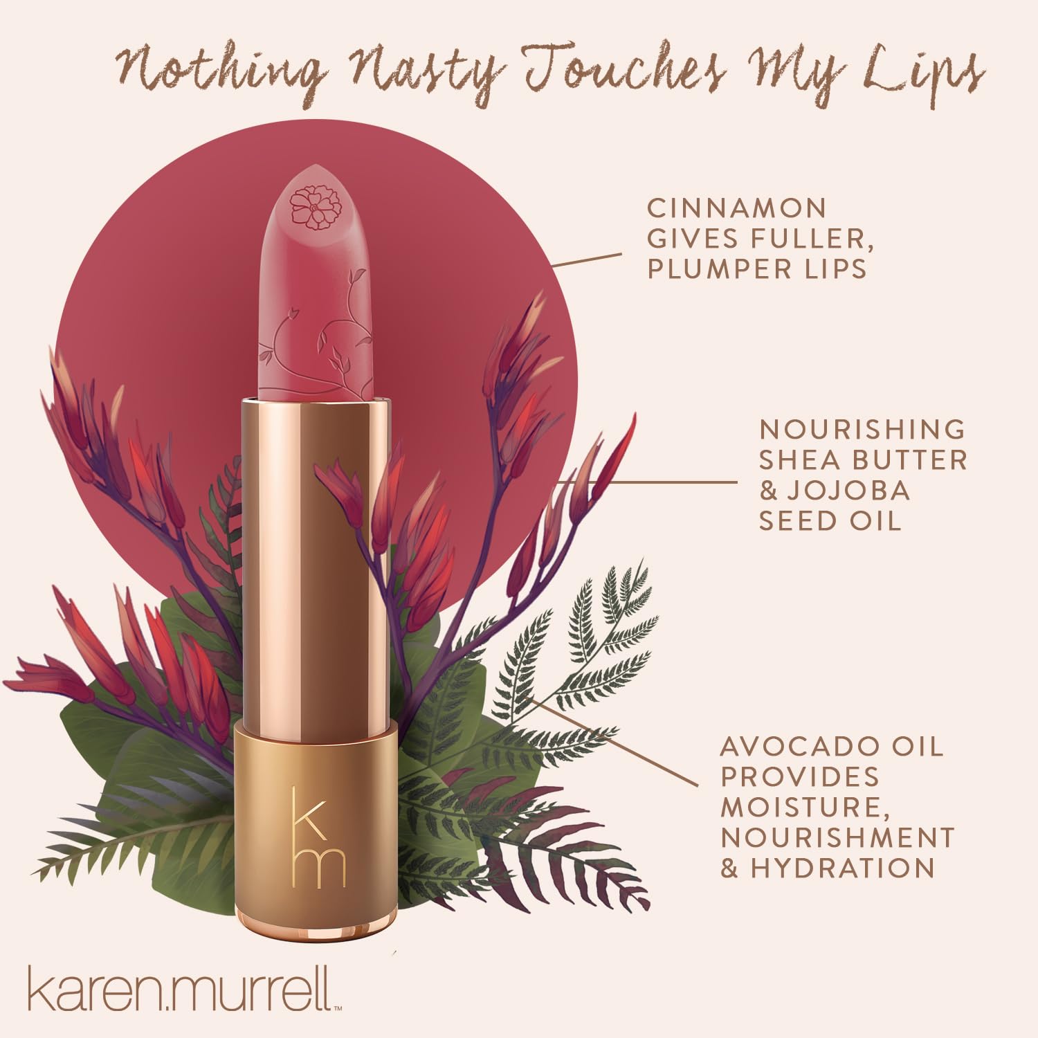 Karen Murrell packaging violet mousse lipstick box design.