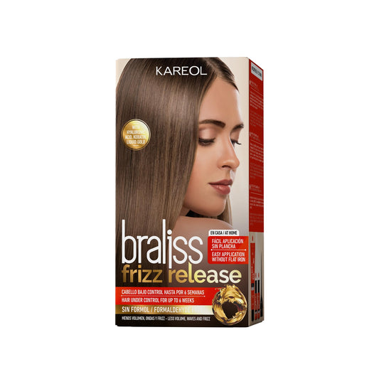 Kareol Braliss Frizz Release kit packaging for at-home straightening