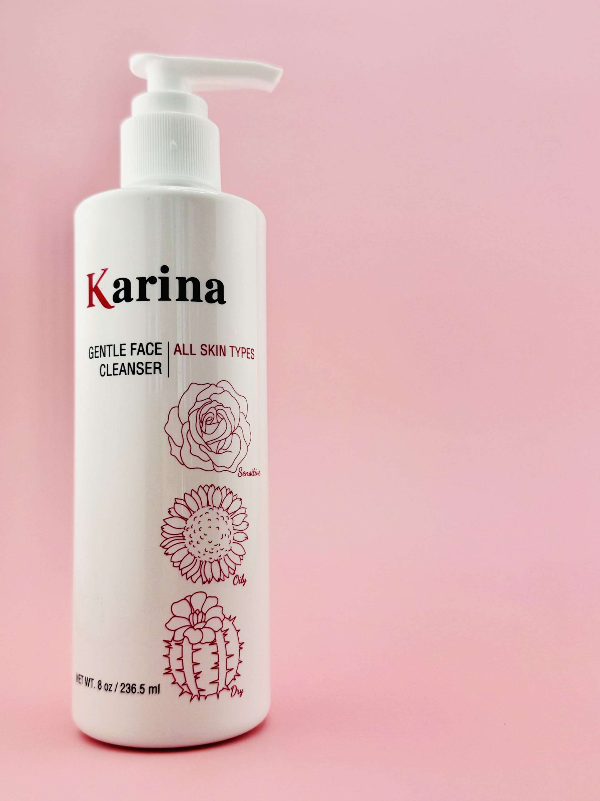 Karina Skincare packaging label closeup shows routine skincare guidance.