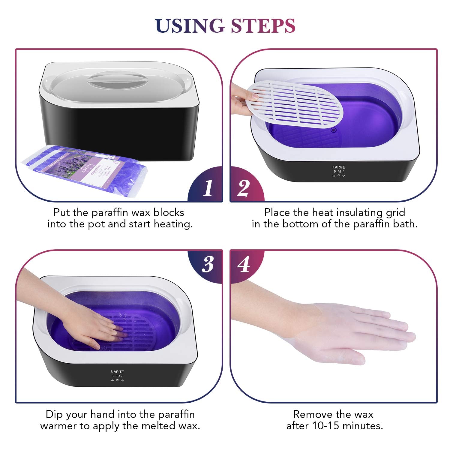 Karite paraffin bath showing digital timer for precise session control