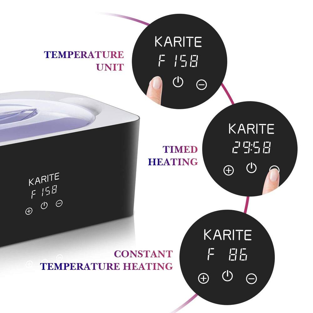 Karite paraffin wax bath keeps wax warm for ongoing sessions