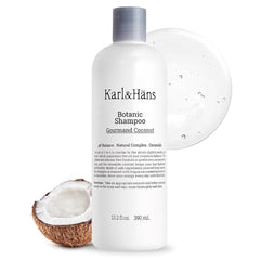 Karl&Häns Botanic Gourmand Coconut Shampoo bottle with organic, sulfate-free formula for dry hair.