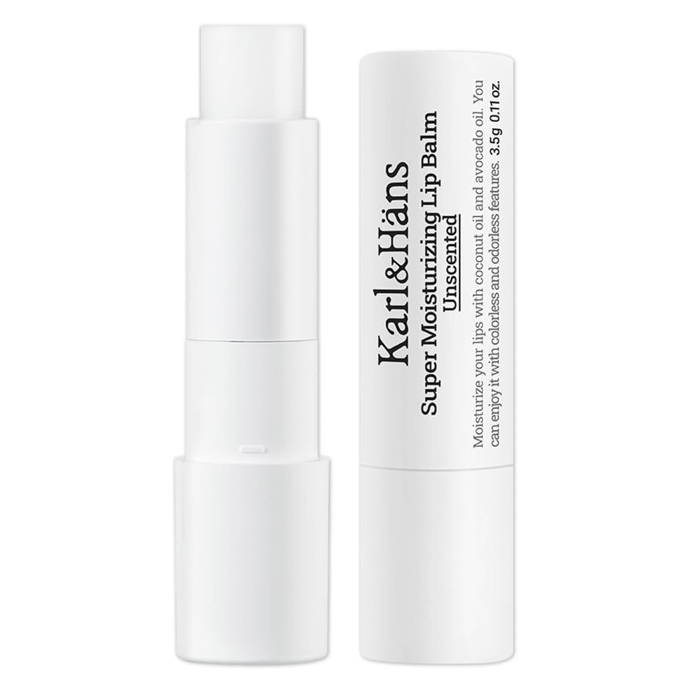 Karl&amp;Häns lip balm bottle shows unscented coconut-avocado formula for lasting hydration.
