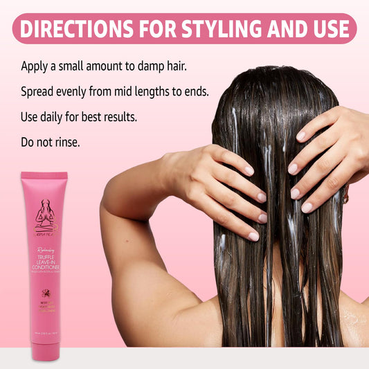 Karma Beauty Replenishing Truffle Leave-In texture swirls showcasing smooth, frizz-free hair