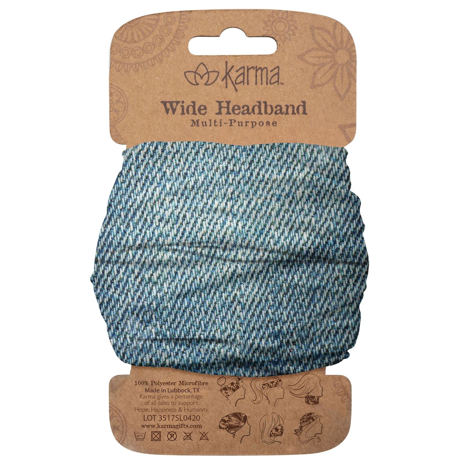 Karma Denim Color Headband blue wide for secure all-day wear