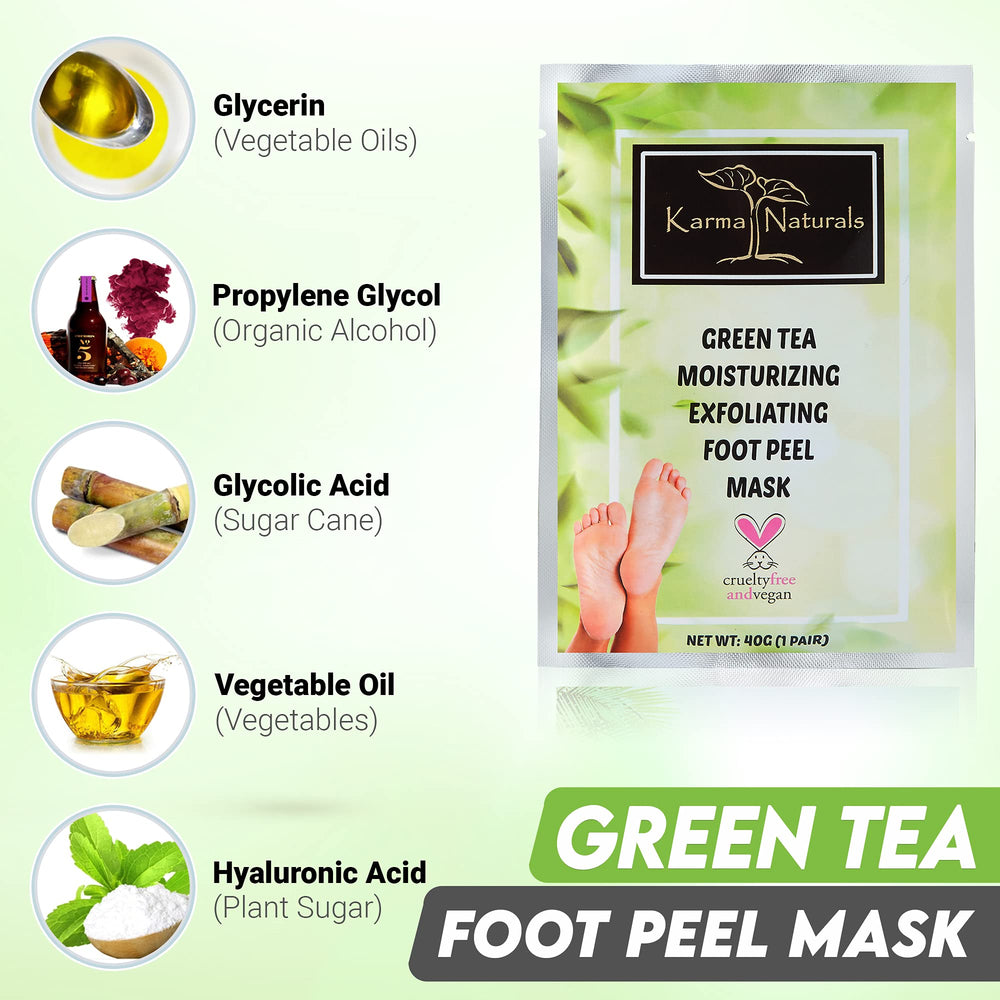 Karma Organic Foot Peel Mask before-after results on feet.