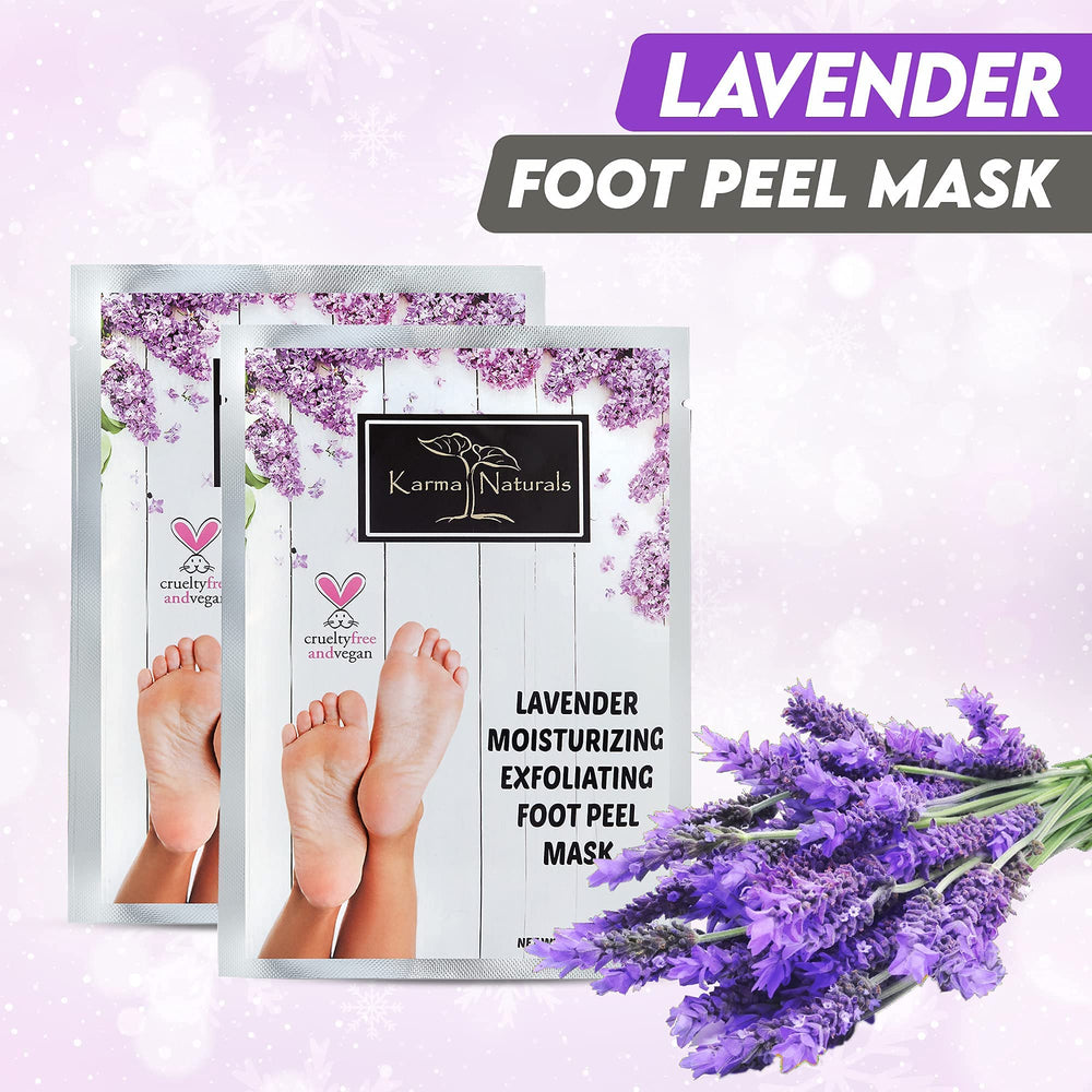 Karma Organic Foot Peel Mask Lavender gloves ready for easy wear
