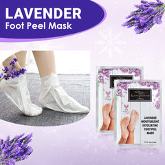 Karma Organic Foot Peel Mask Lavender applied on feet during a relaxing routine