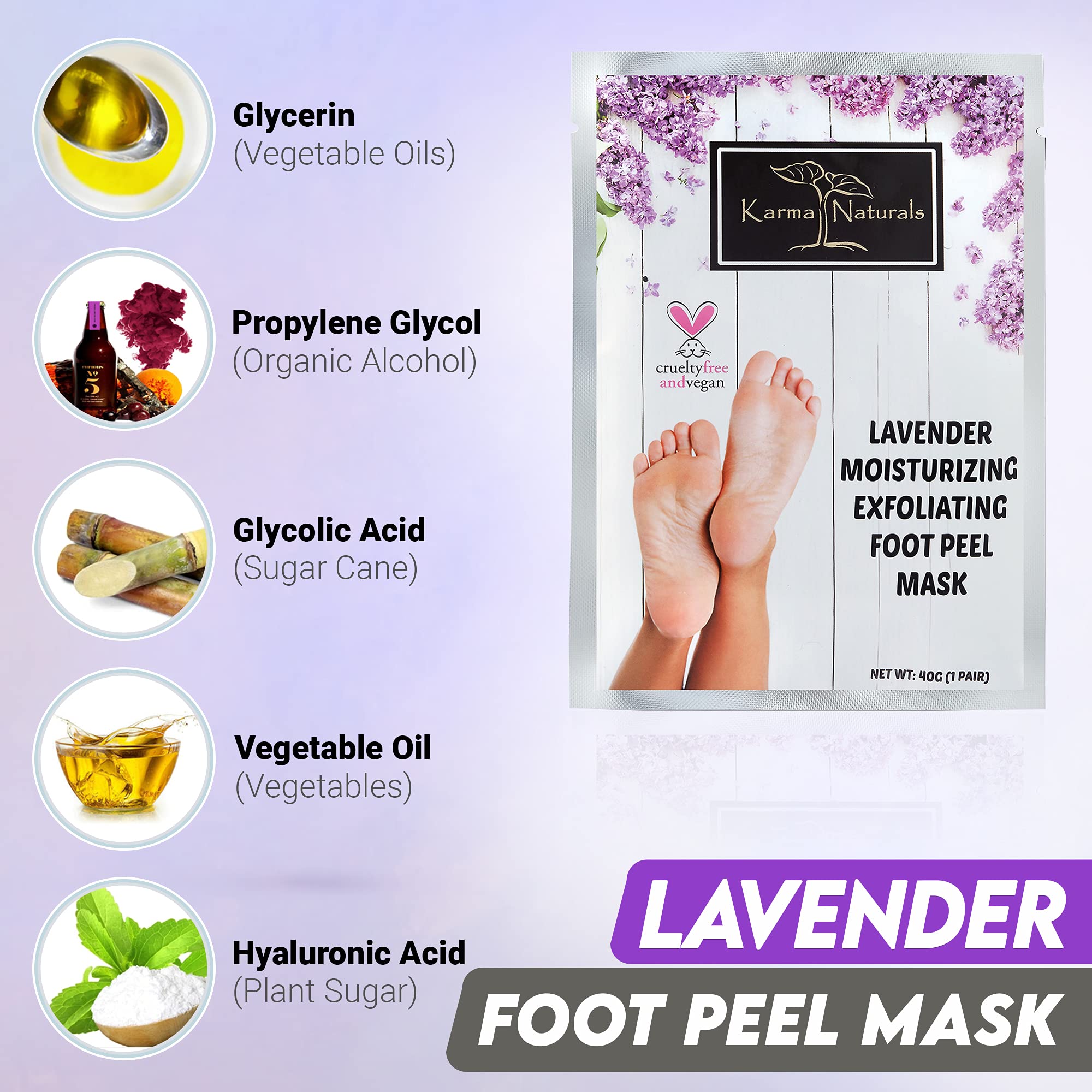 Karma Organic Foot Peel Mask Lavender set of two packaging communicates value