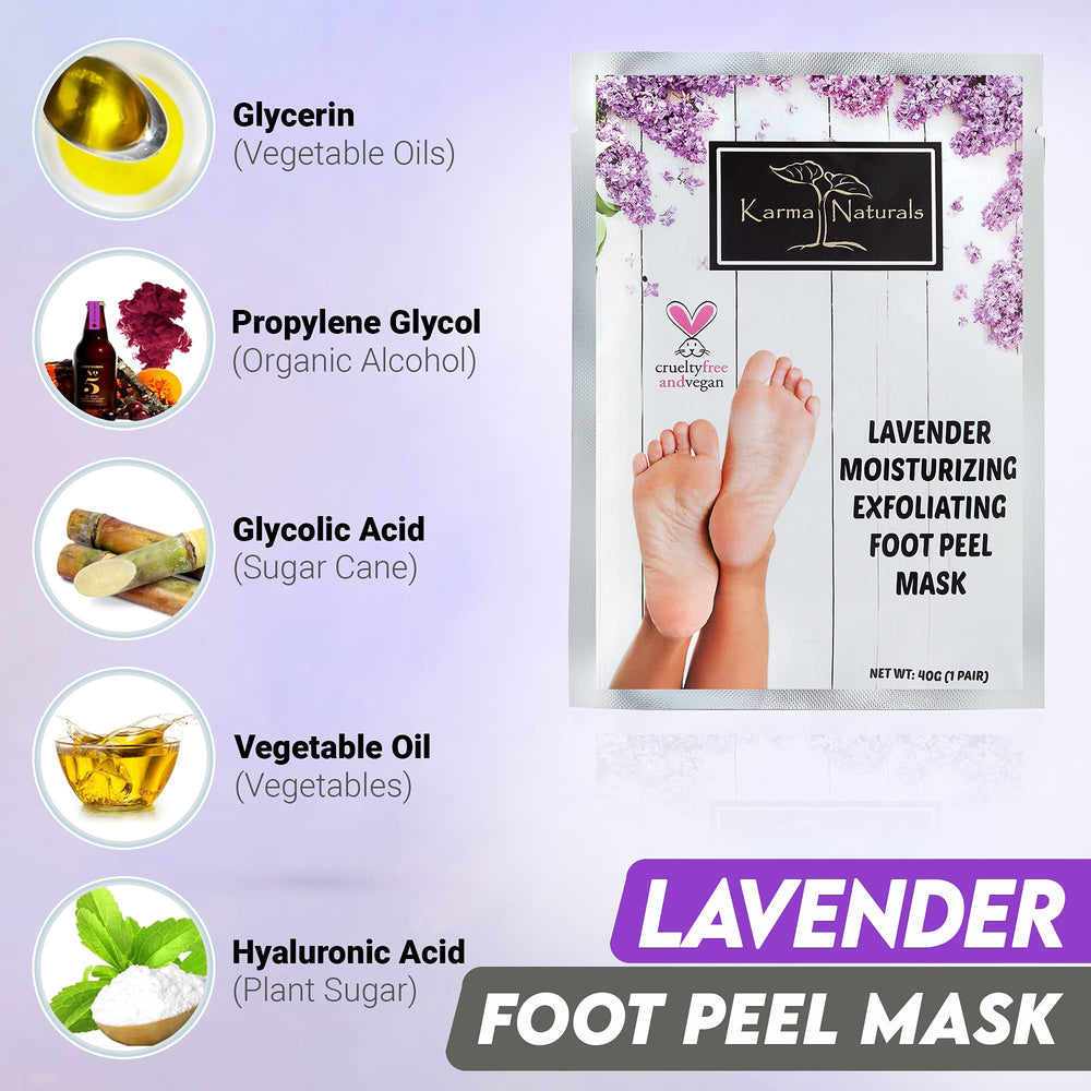 Karma Organic Foot Peel Mask Lavender set of two packaging communicates value