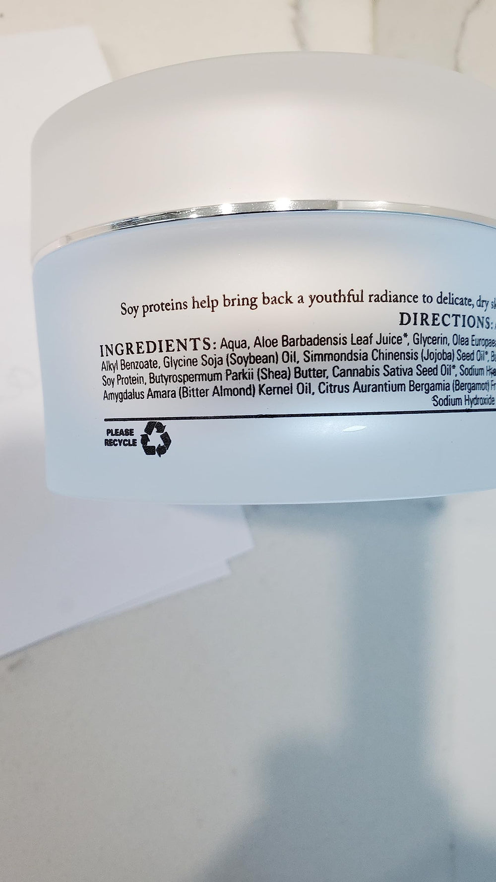 KarmaCeuticles Ultra Soy Peptide Crème bottle closeup highlights premium ingredients.