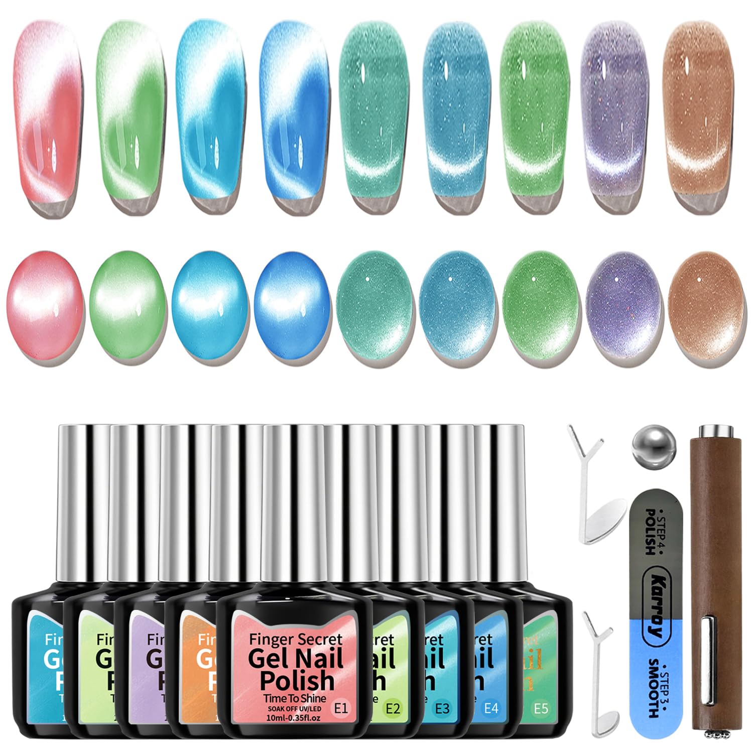 Karroy Cat Eye gel nail polish bottle with magnetic effect for at-home salon results.
