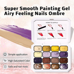 Karroy gel nail palette with 16 colors for ombre effects.