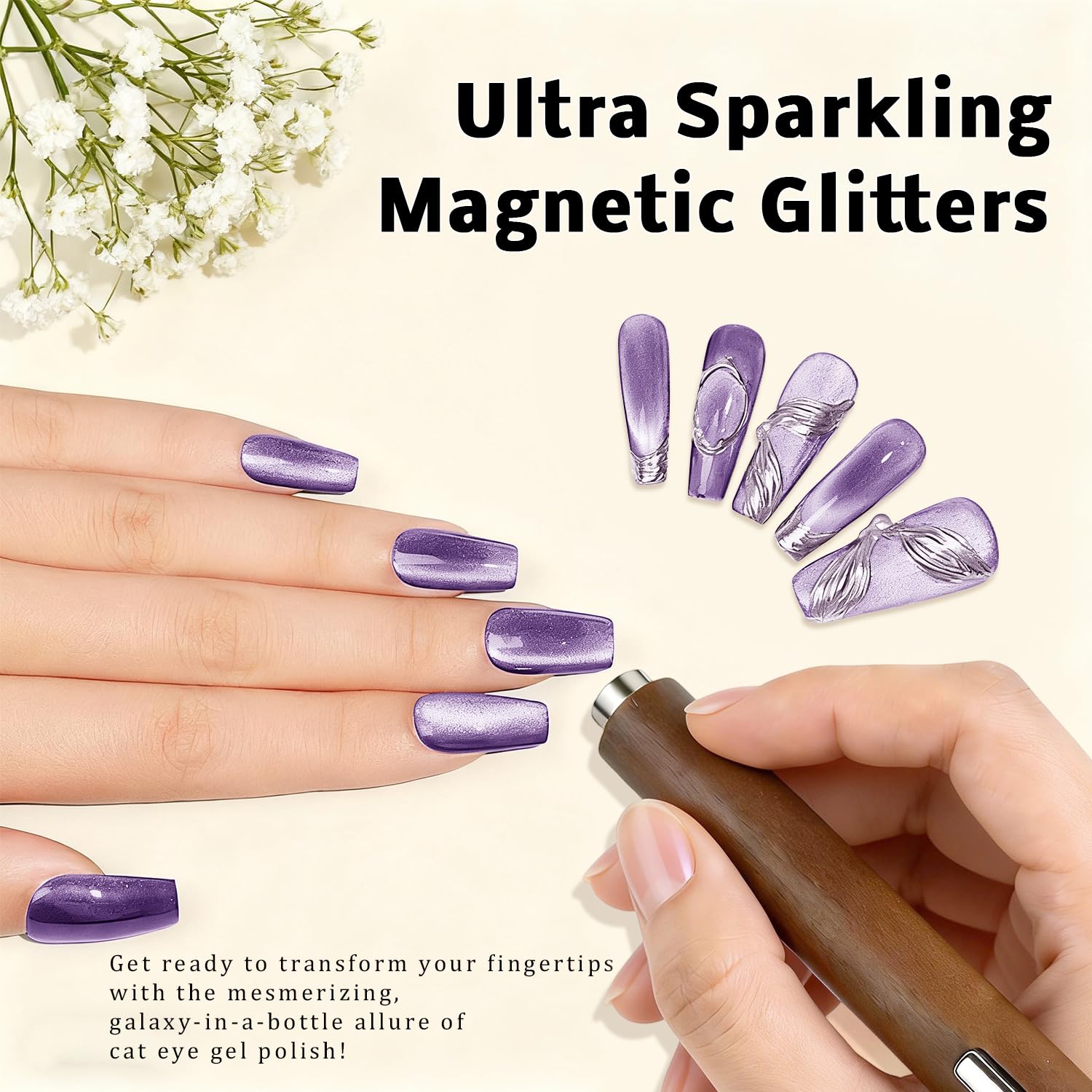 Karroy holographic glitter texture highlighting shimmering nail finish.