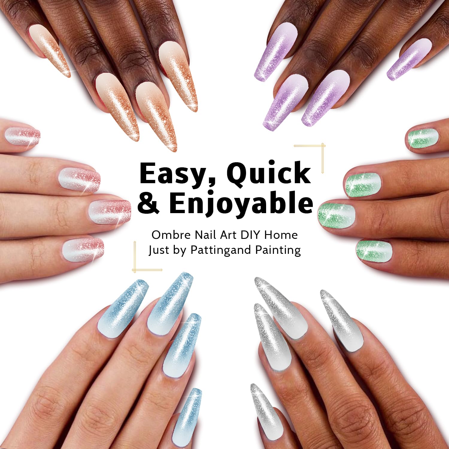 Karroy nine-color ombre gradient nail gel with vibrant pigment.