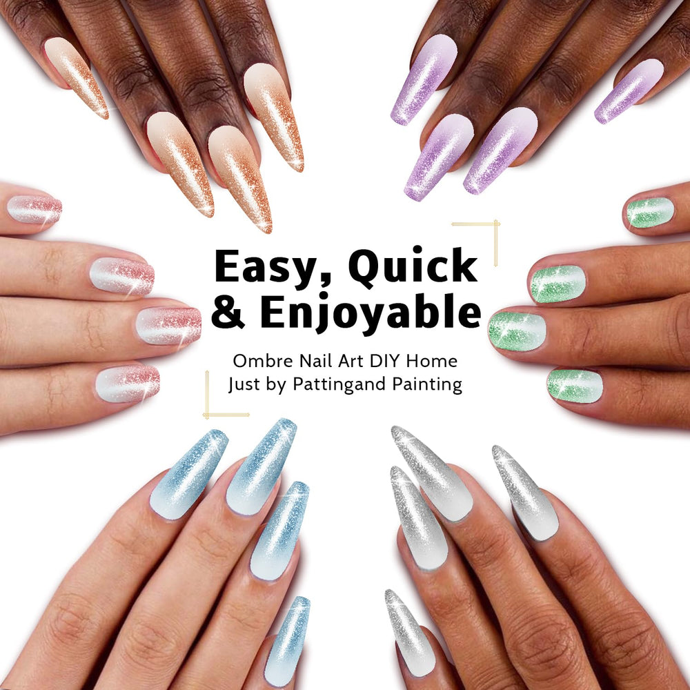 Karroy nine-color ombre gradient nail gel with vibrant pigment.