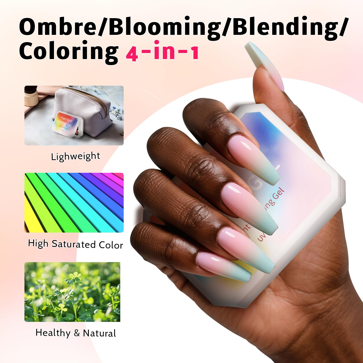 Karroy solid nail gel supporting painting, chrome powders, and gradients.