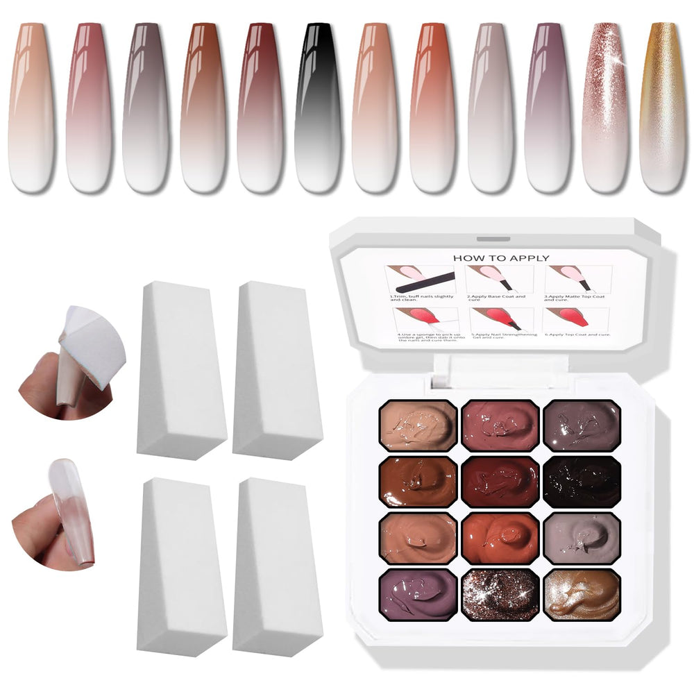 Karroy Sponge Pat Gel Nail Palette in 12 colors for effortless ombre at home