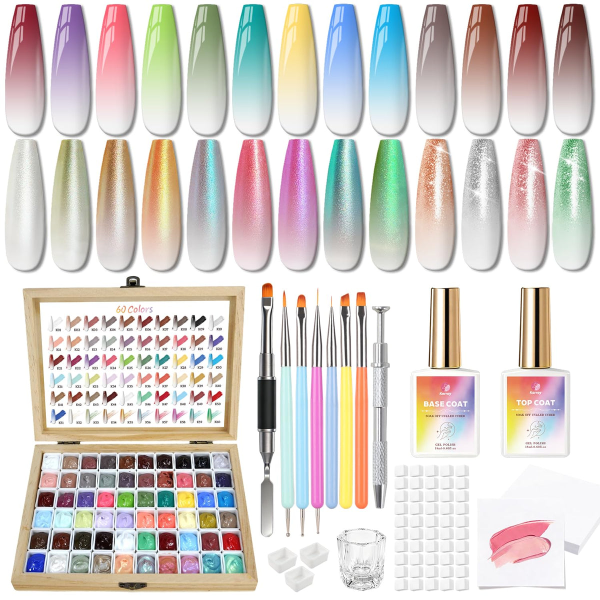 Karroy sponge pat gel polish palette showing 60 ombre colors for easy gradient nails