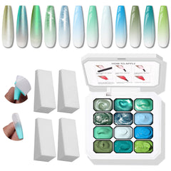 Karroy sponge-pat nail palette with 12 ombre colors for seamless gradient nails.