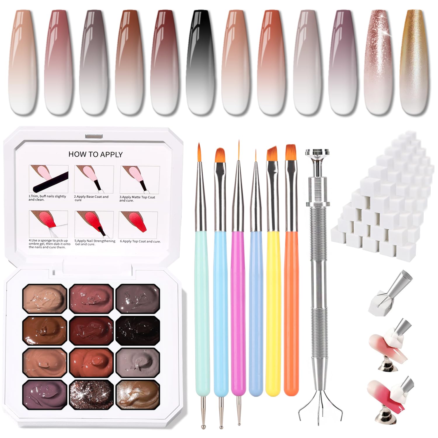 Karroy sponge pat palette with 12 colors for smooth ombre gradients.