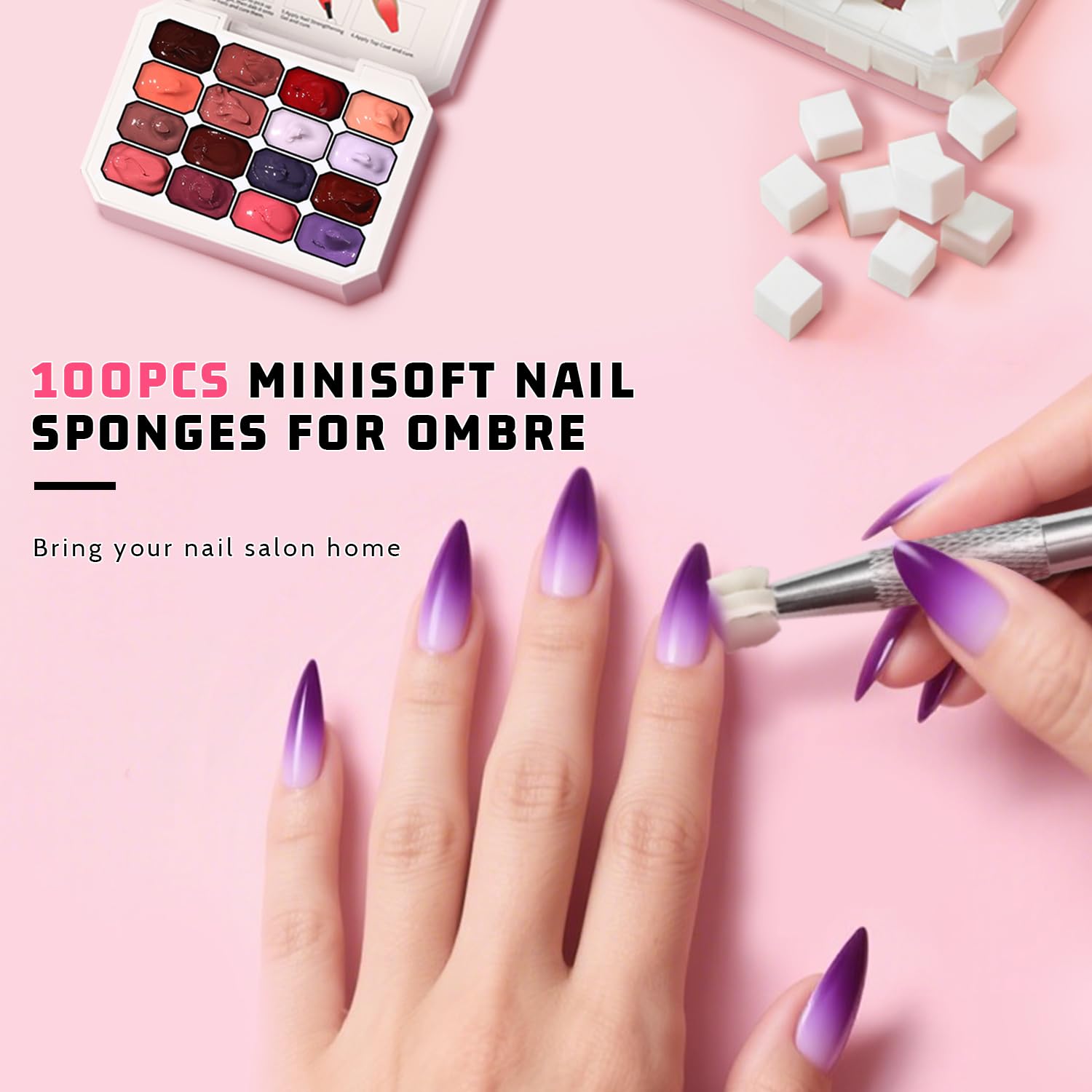 Karroy sponge-pat setup demonstrating quick gradient effects on natural nails.
