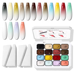 Karroy sponges pat gel nail palette for seamless ombre blending.
